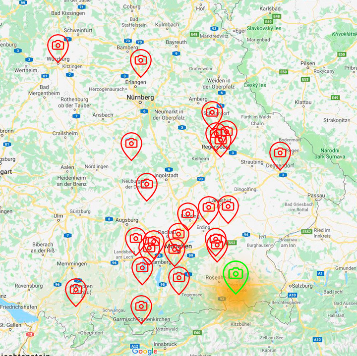 Karte Hochzeitsfotograf Bayern bis 2020